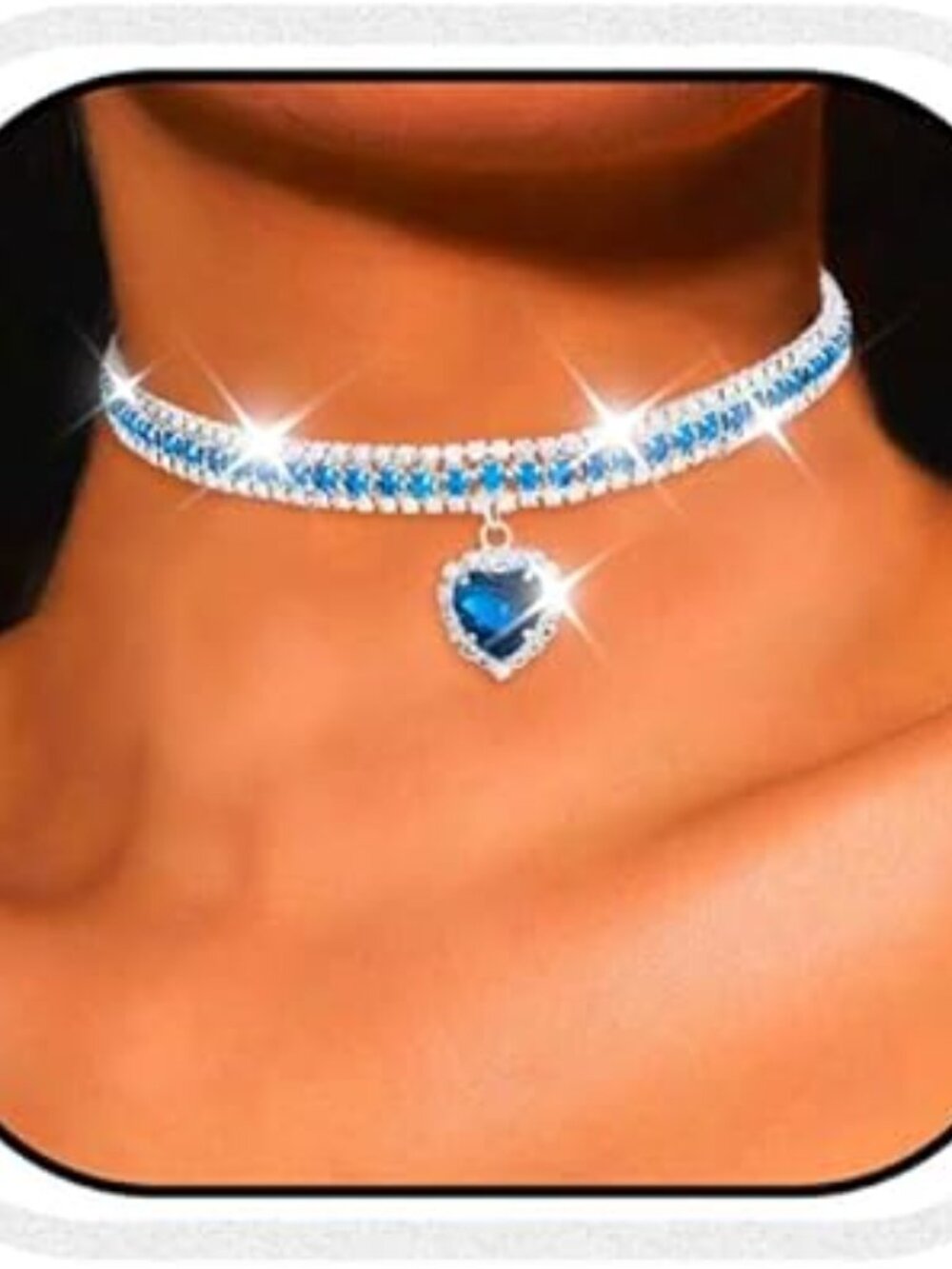 Rhinestone Choker Necklace Heart Pendant Diamond Row Necklaces Sparkly Crystal